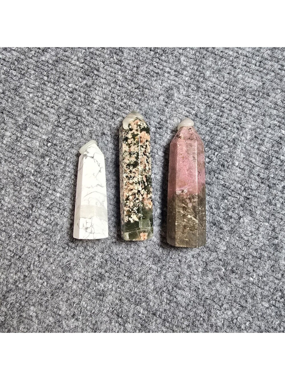 Lot of 3 Rhodonite, Jasper, Howlite Column Tower Pillars - USA